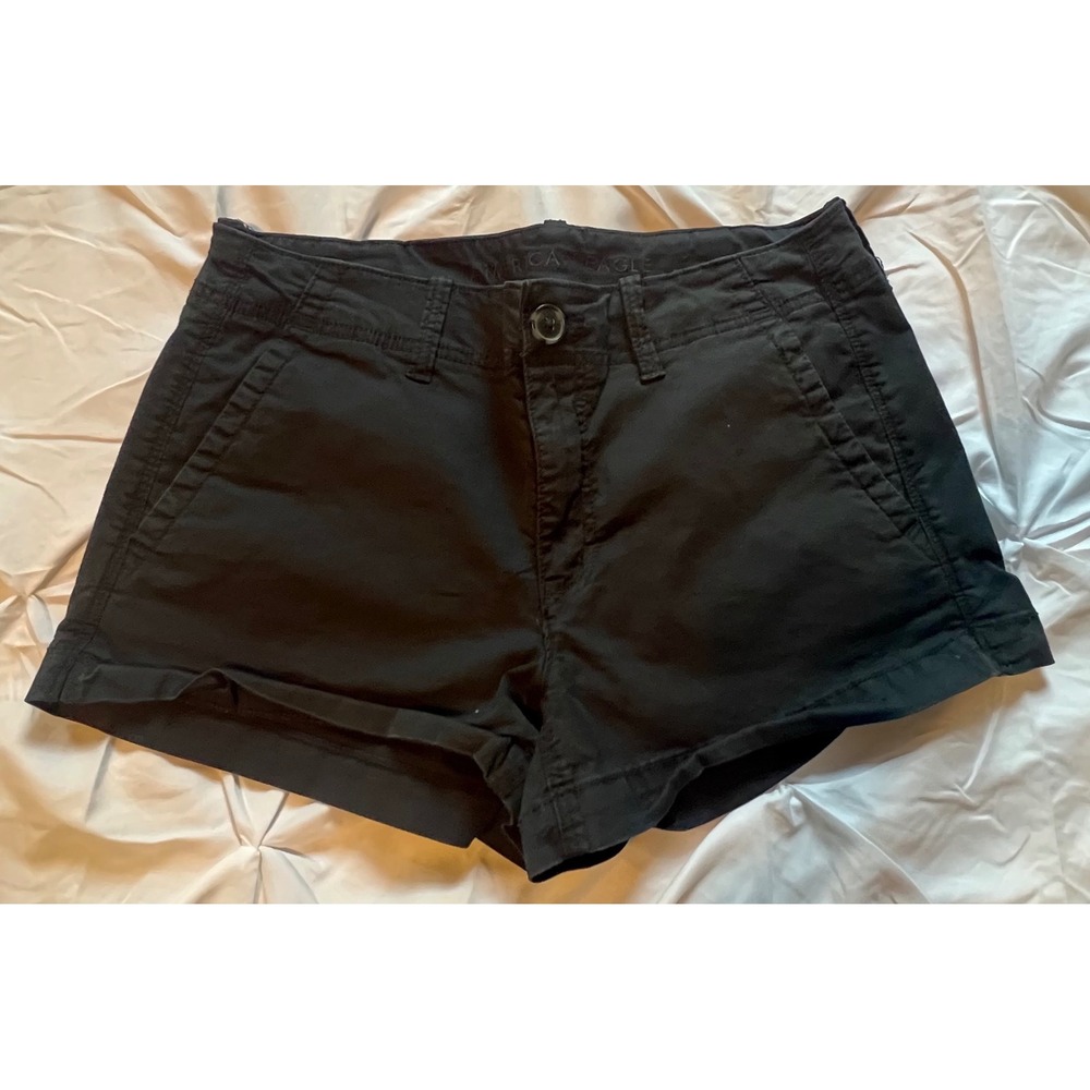 American Eagle Cargo Shorts Womens 10 Black Excellent Frayed Hem Pockets